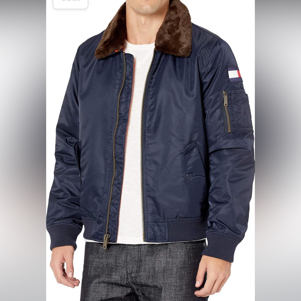 Tommy Hilfiger Mens Bomber Jacket Zip Up Faux Fur Collar Nwt